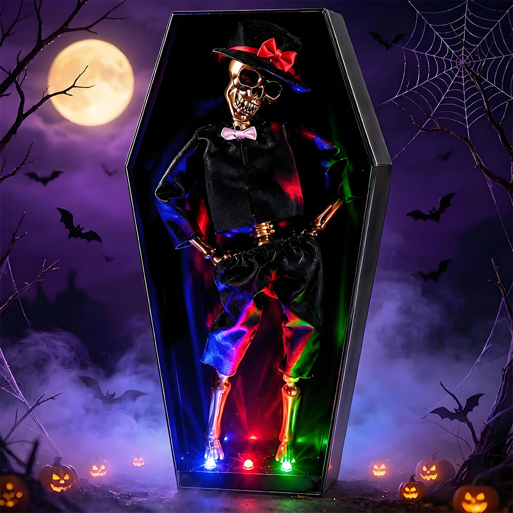 Halloween Skeleton Dancing Coffin Skeleton with Lights and Music for Halloween Decoration