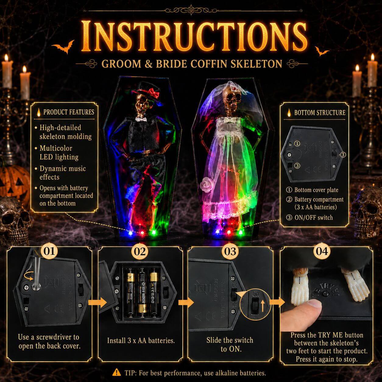 Halloween Skeleton Dancing Coffin Skeleton with Lights and Music for Halloween Decoration