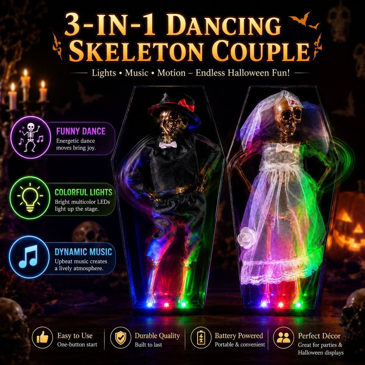Halloween Skeleton Dancing Coffin Skeleton with Lights and Music for Halloween Decoration