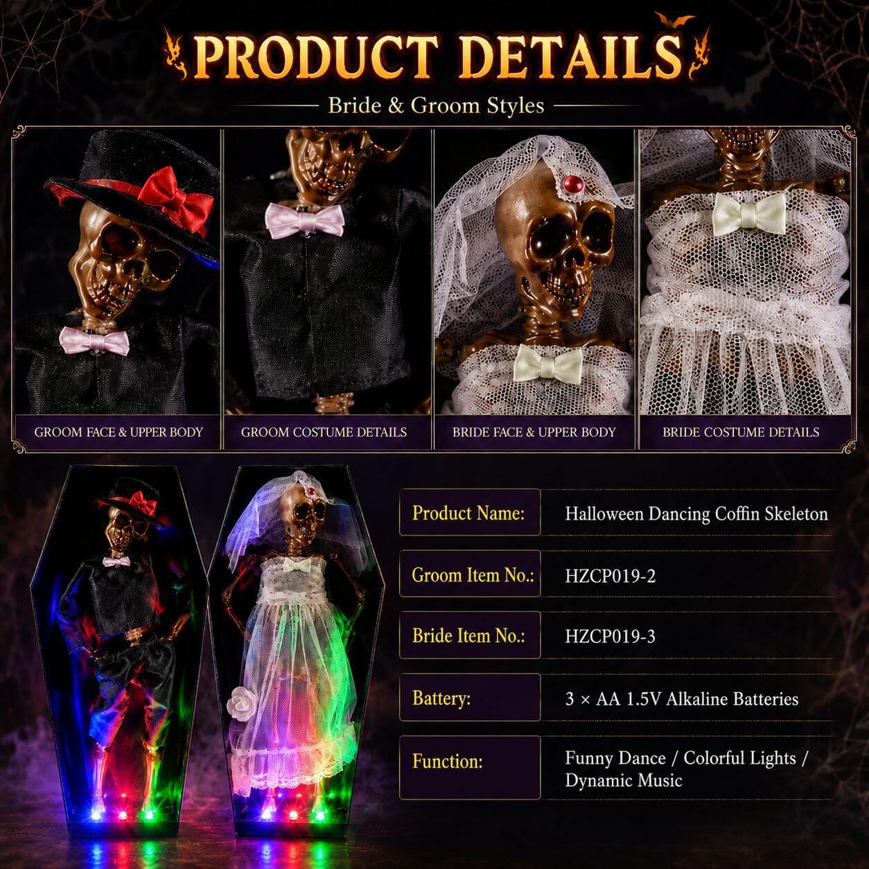 Halloween Skeleton Dancing Coffin Skeleton with Lights and Music for Halloween Decoration