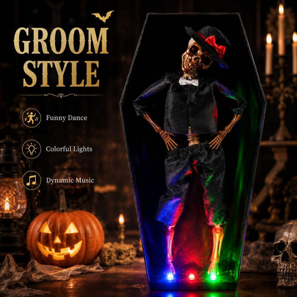 Halloween Skeleton Dancing Coffin Skeleton with Lights and Music for Halloween Decoration