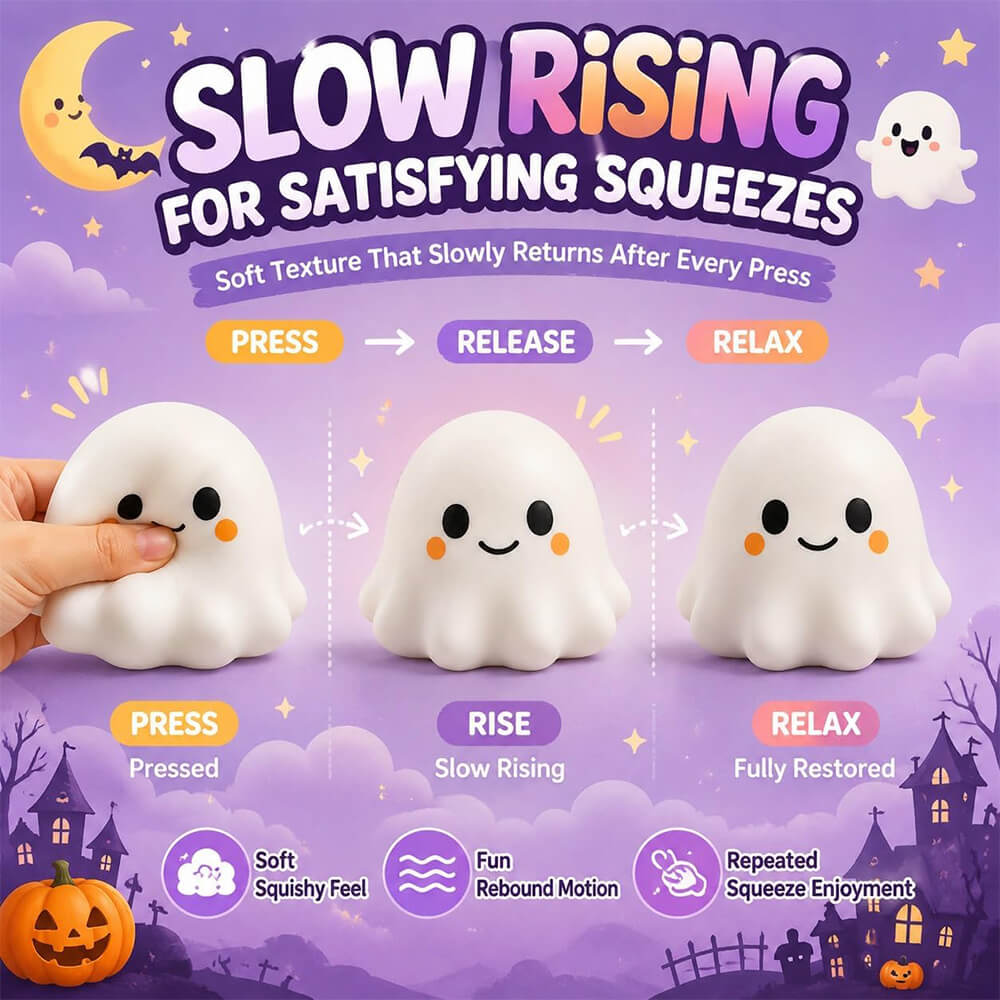 5.12'' Halloween Squishies Cute Ghost Squishy Toy Stress Relief Silicone Fidget Toy for Party Favors & Gifts