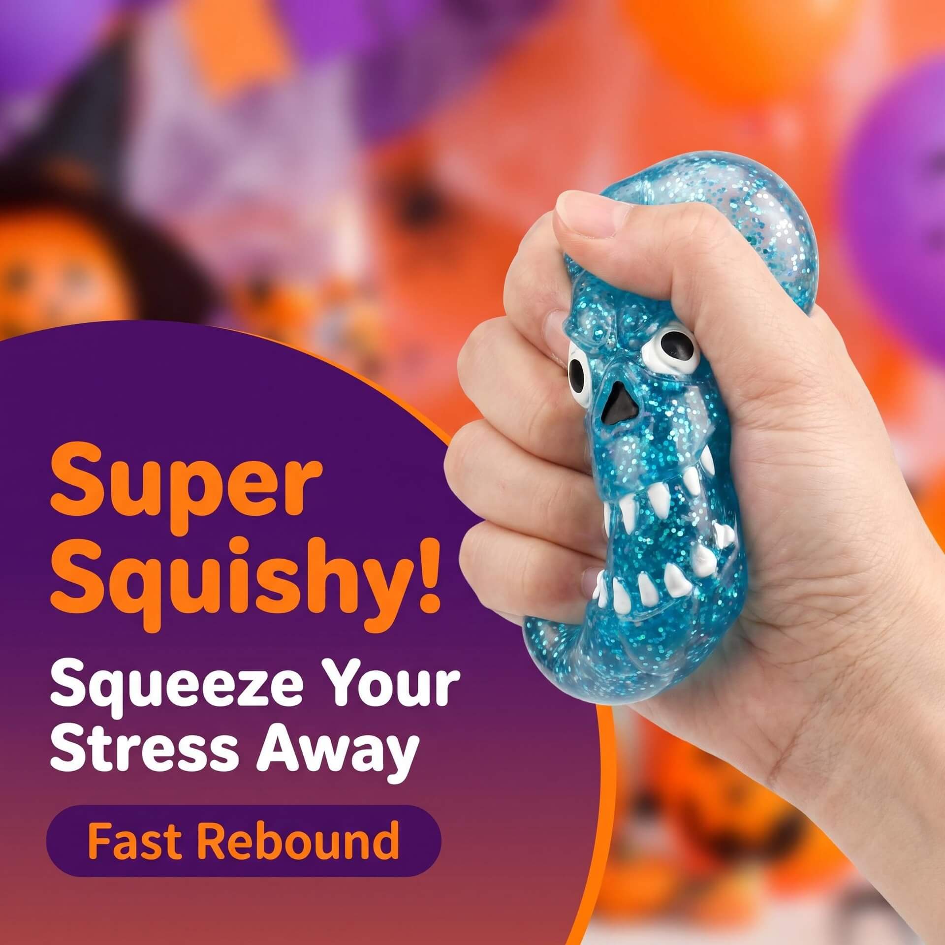 Halloween Squishies Glitter Clear Pumpkin Skull Slow Rebound Squishy Toy For Holiday Gifts