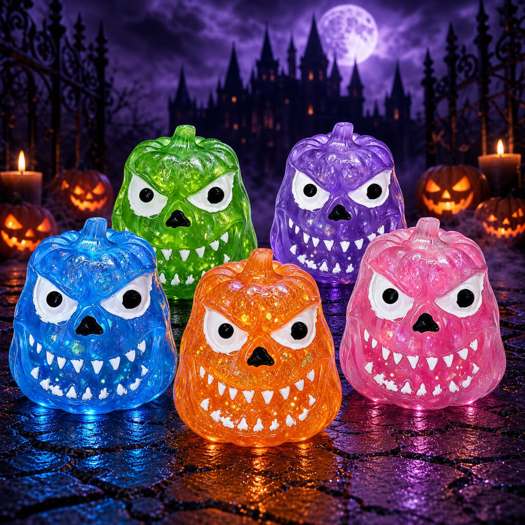 Halloween Squishies Glitter Clear Pumpkin Skull Slow Rebound Squishy Toy For Holiday Gifts