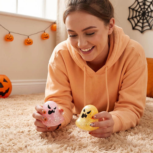 3.15'' Halloween Squishies Glitter Ghost Squishy Toy Relief Squeeze Toys For Kids 14+ and Adults