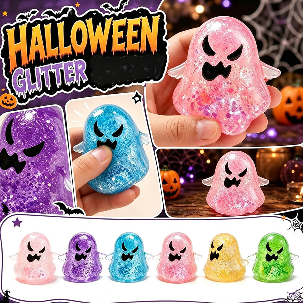 3.15'' Halloween Squishies Glitter Ghost Squishy Toy Relief Squeeze Toys For Kids 14+ and Adults