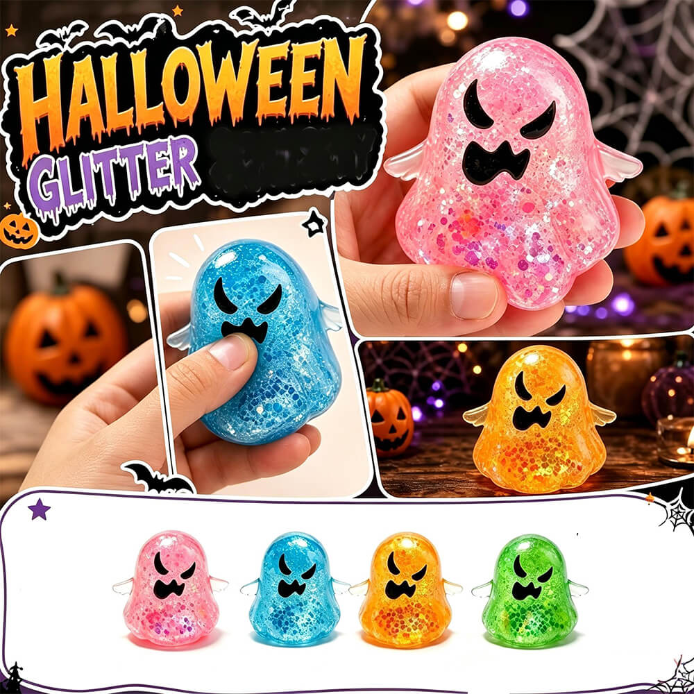 3.15'' Halloween Squishies Glitter Ghost Squishy Toy Relief Squeeze Toys For Kids 14+ and Adults
