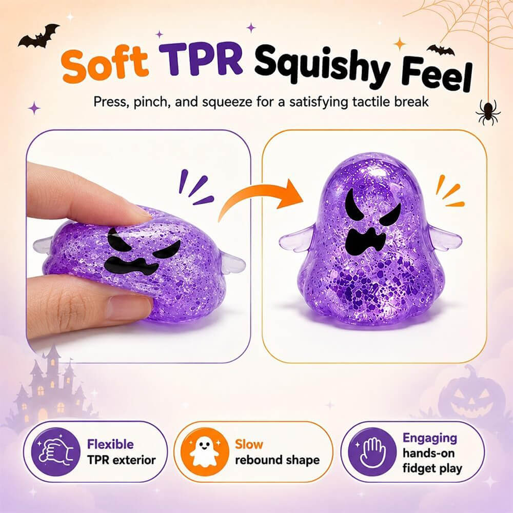 3.15'' Halloween Squishies Glitter Ghost Squishy Toy Relief Squeeze Toys For Kids and Adults
