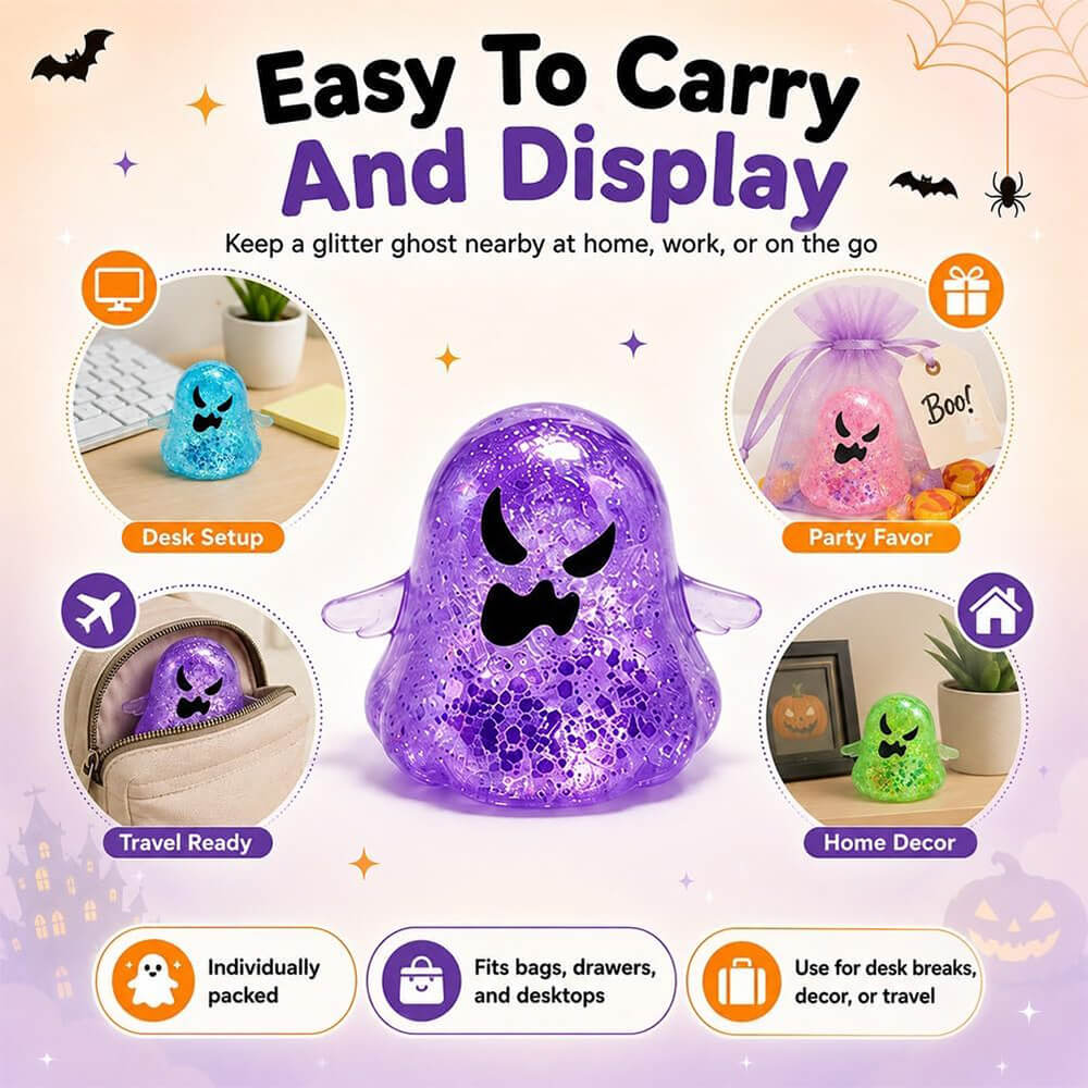 3.15'' Halloween Squishies Glitter Ghost Squishy Toy Relief Squeeze Toys For Kids and Adults