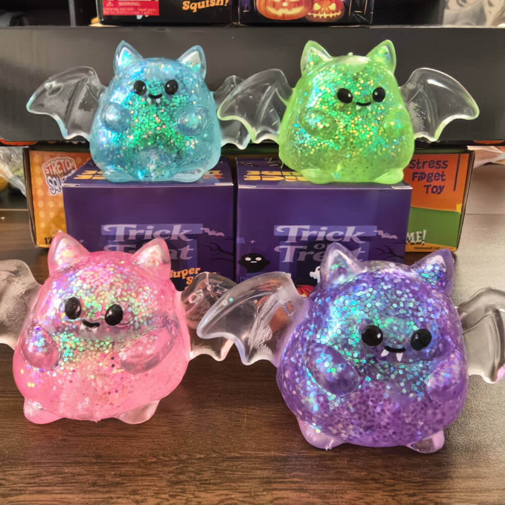 Halloween Squishies Glitter Squishy Toy Set Ghost Pumpkin Bat Transparent Squeeze Toys for Kids and Adults