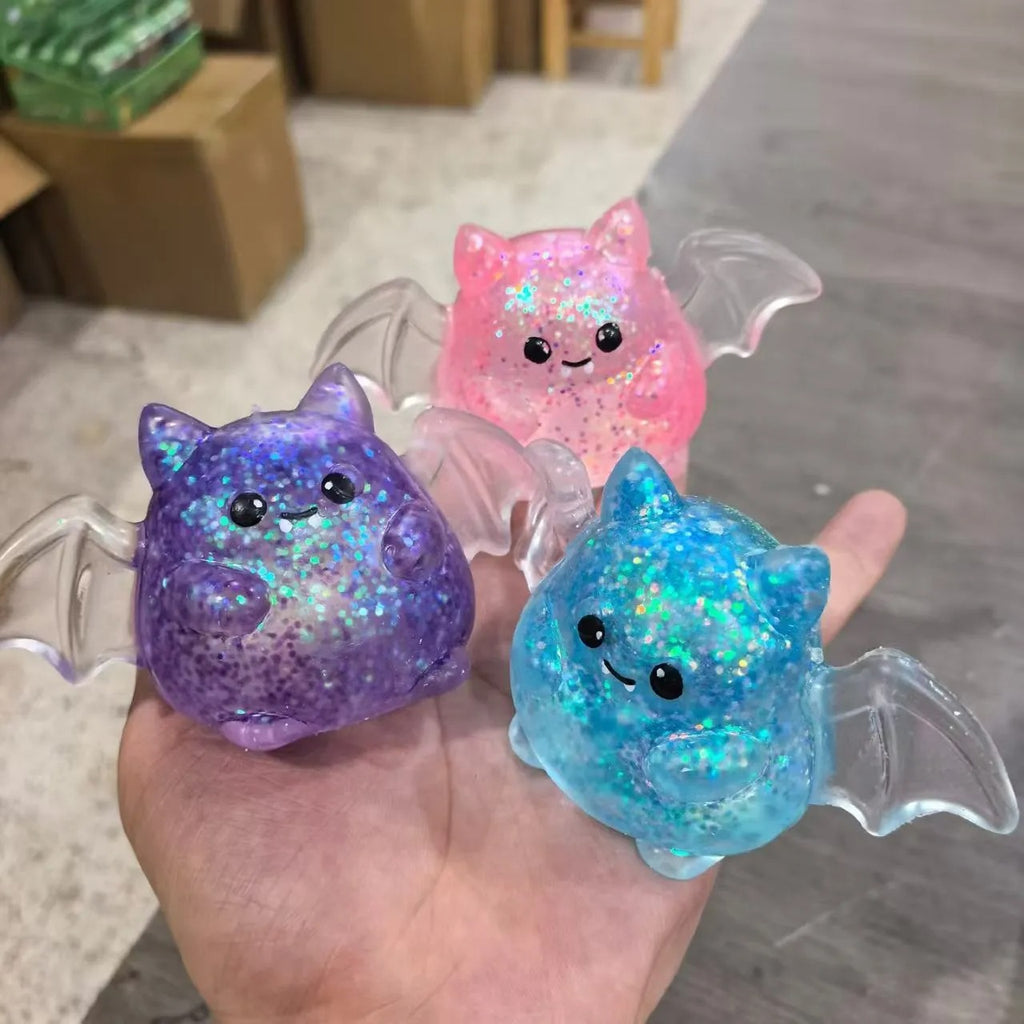 Halloween Squishies Glitter Squishy Toy Set Ghost Pumpkin Bat Transparent Squeeze Toys for Kids and Adults