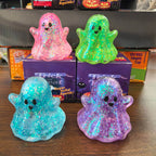 Halloween Squishies Glitter Squishy Toy Set Ghost Pumpkin Bat Transparent Squeeze Toys for Kids and Adults
