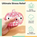2.76‘’ Halloween Squishies Transparent Glitter Pumpkin TPR Slow Rebound Squishy Stress Relief Fidget Toy with Spooky Face