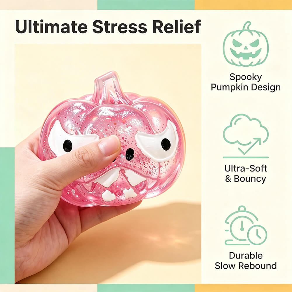 2.76‘’ Halloween Squishies Transparent Glitter Pumpkin TPR Slow Rebound Squishy Stress Relief Fidget Toy with Spooky Face