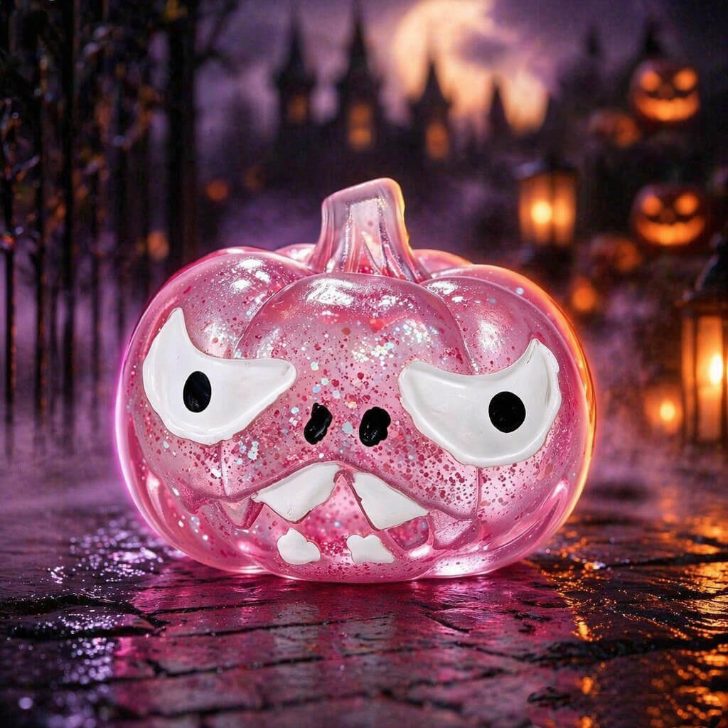 2.76‘’ Halloween Squishies Transparent Glitter Pumpkin TPR Slow Rebound Squishy Stress Relief Fidget Toy with Spooky Face