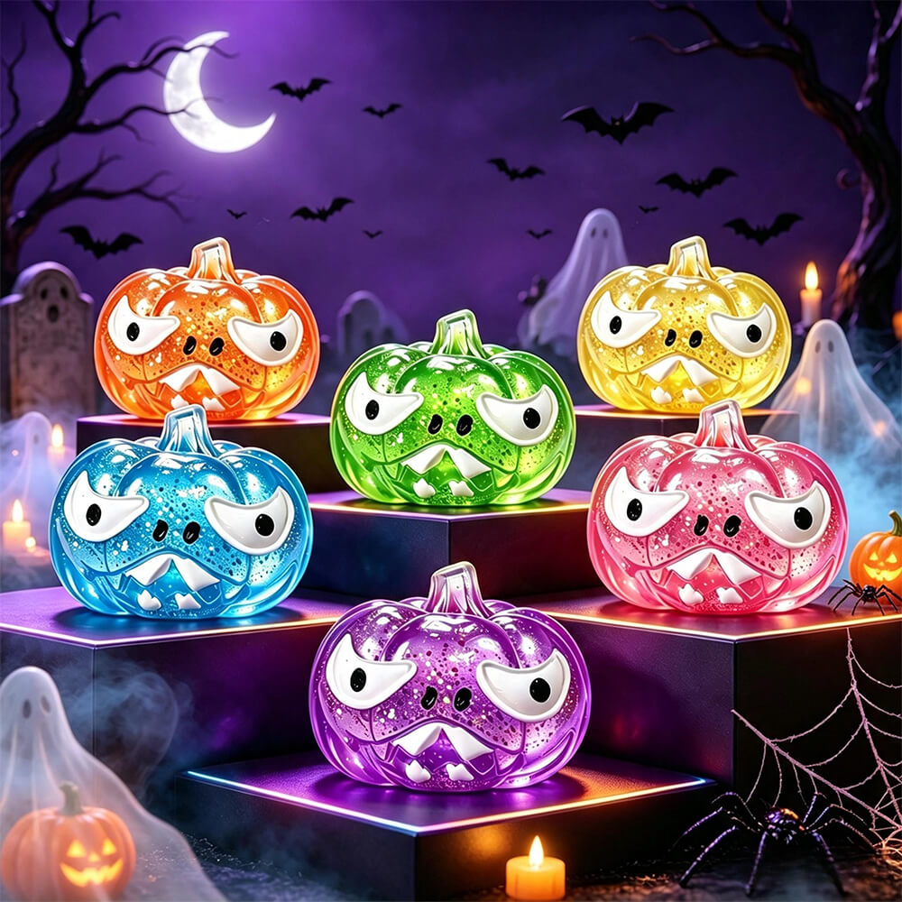2.76‘’ Halloween Squishies Transparent Glitter Pumpkin TPR Slow Rebound Squishy Stress Relief Fidget Toy with Spooky Face