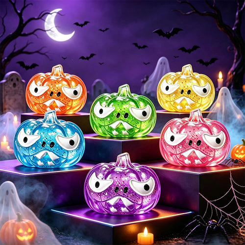 2.76‘’ Halloween Squishies Transparent Glitter Pumpkin TPR Slow Rebound Squishy Stress Relief Fidget Toy with Spooky Face