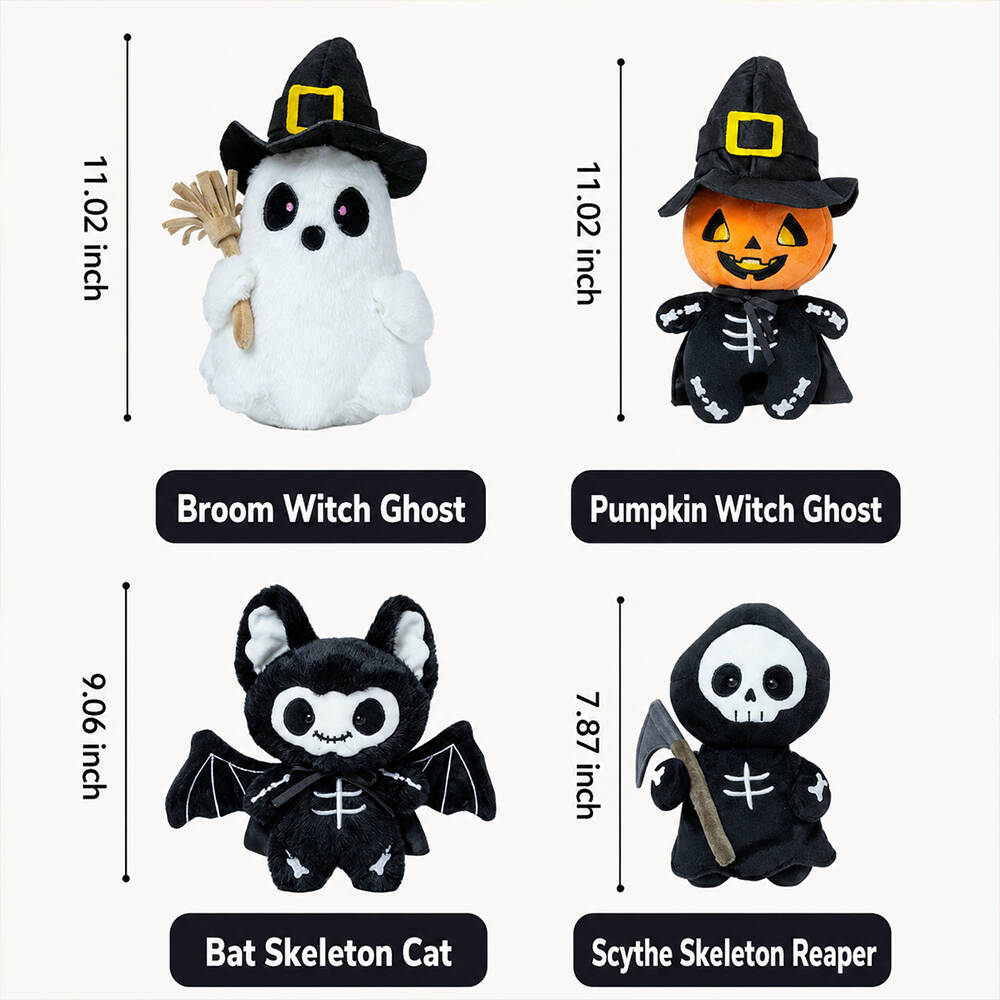 Halloween Stuffed Animals Set Ghost Skeleton Bat Pumpkin Soft Plush Toy for Holiday Decor and Gifts