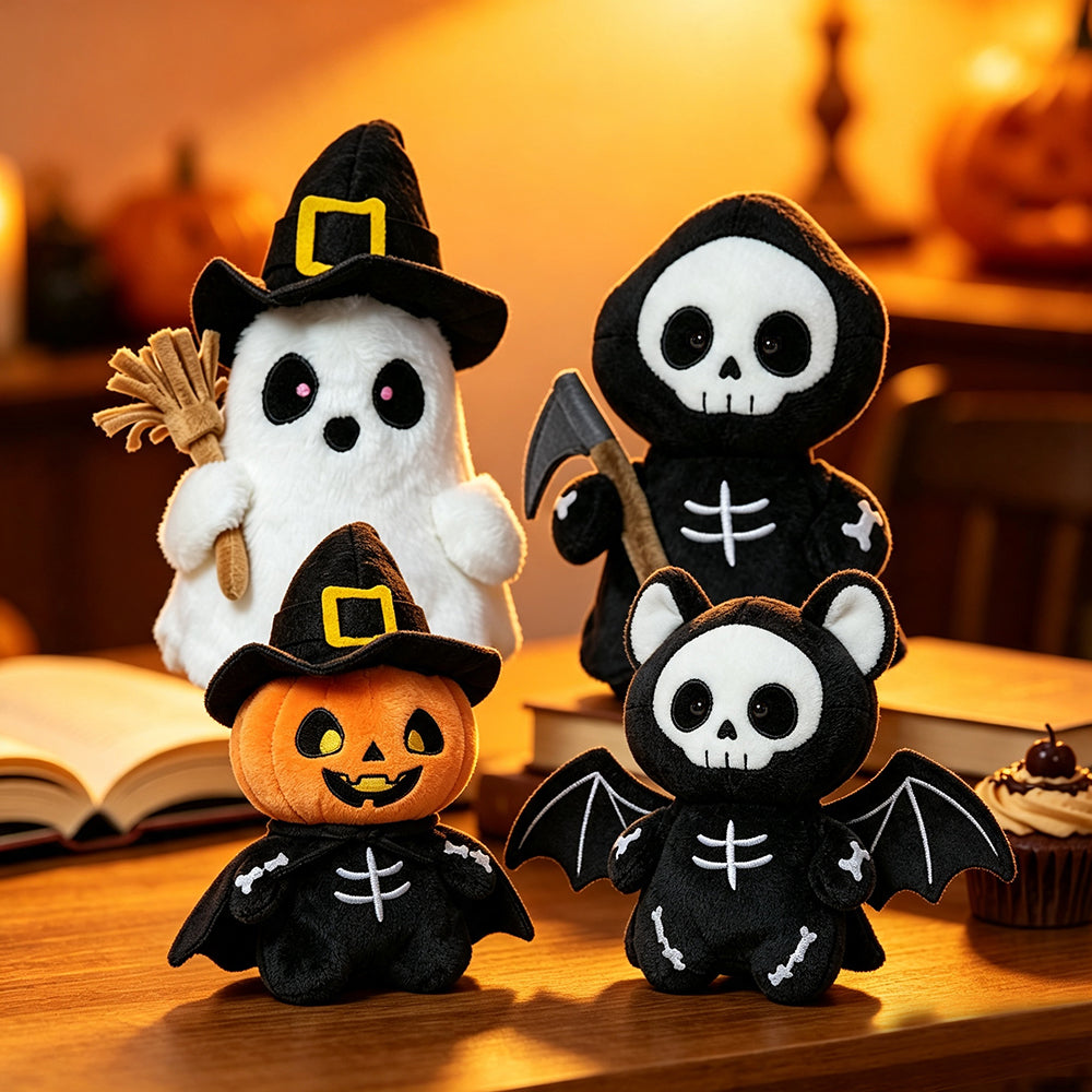 Halloween Stuffed Animals Set Ghost Skeleton Bat Pumpkin Soft Plush Toy for Holiday Decor and Gifts