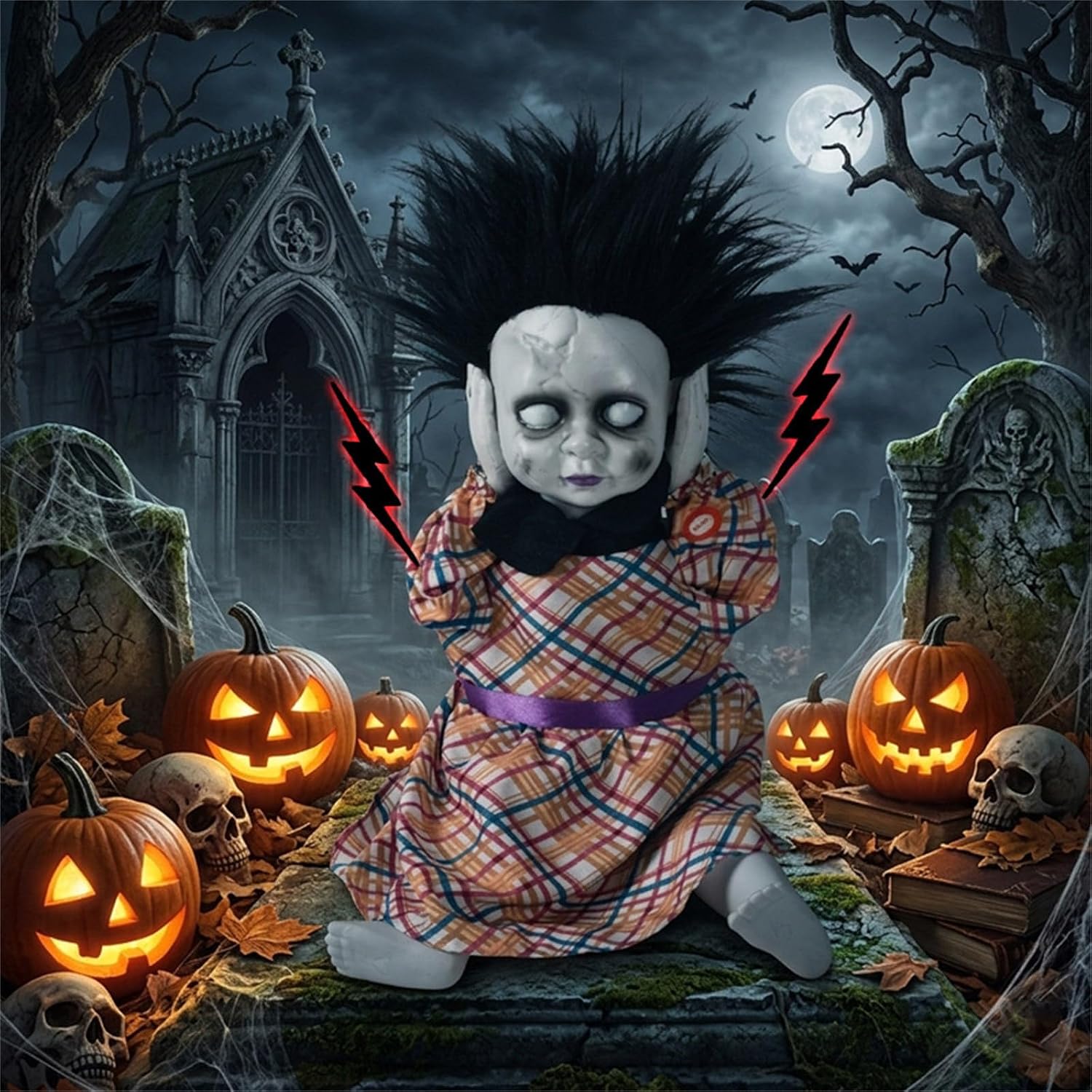 14.96'' Halloween Toy Electric Head‑Lifting Horror Doll with Light and Sound Halloween Decor Prop