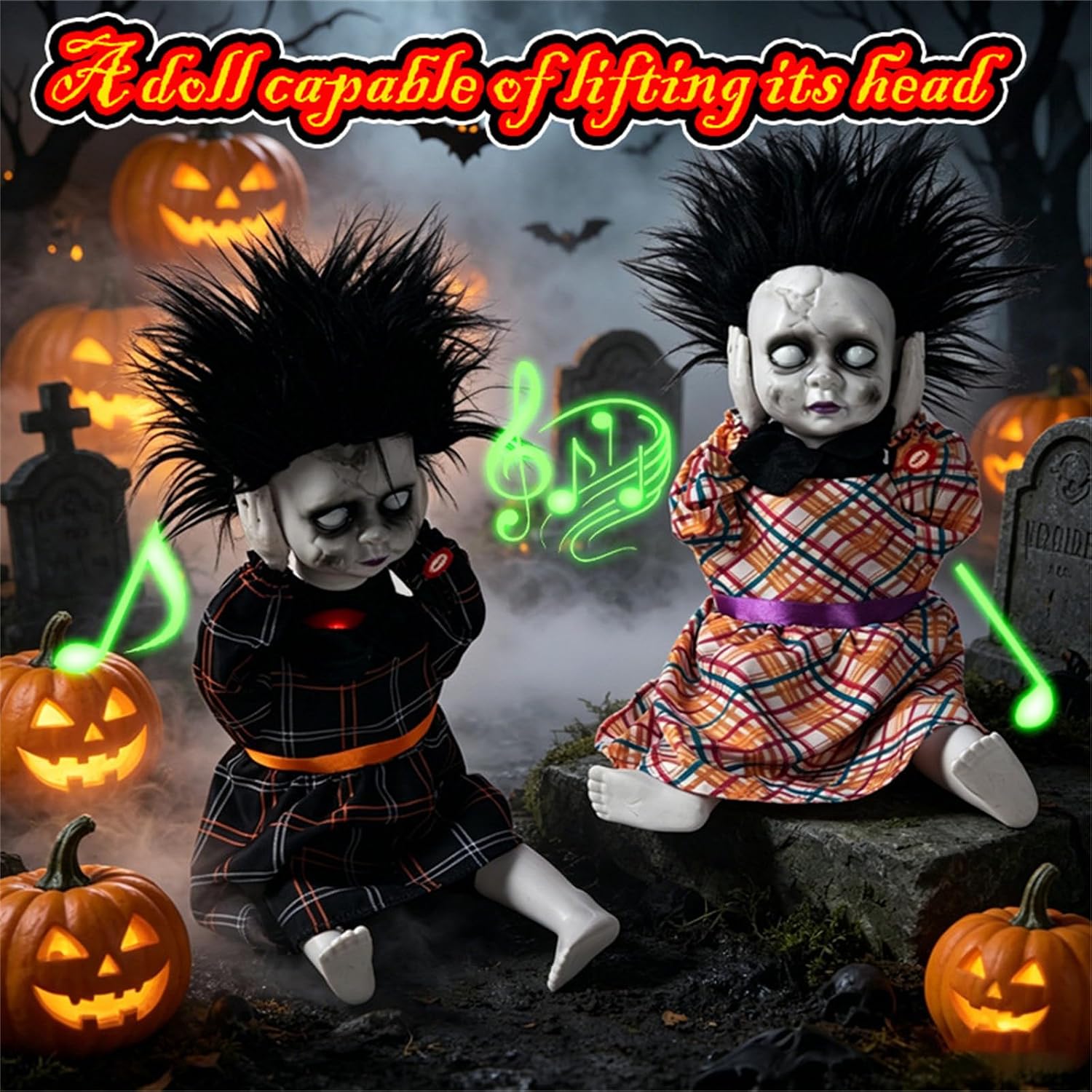 14.96'' Halloween Toy Electric Head‑Lifting Horror Doll with Light and Sound Halloween Decor Prop