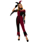 Adult Harley Cosutme Super Villain Outfit Red and Black Jumpsuit w/ Accessories for Halloween