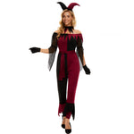 Adult Harley Cosutme Super Villain Outfit Red and Black Jumpsuit w/ Accessories for Halloween