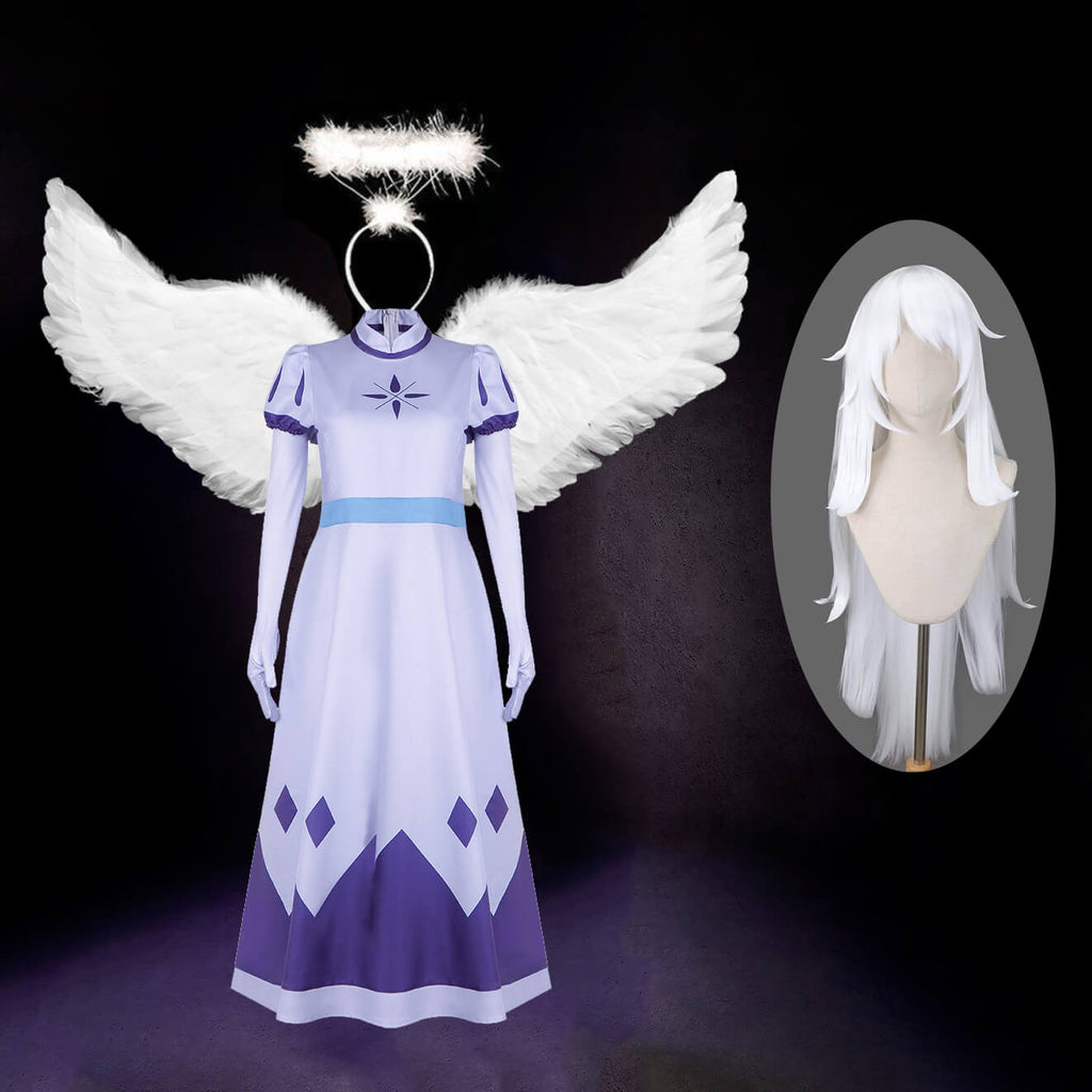 Emily Angel Costume Hazbin Seraphim Emily Cosplay Dress with Halo and Wing Full Set