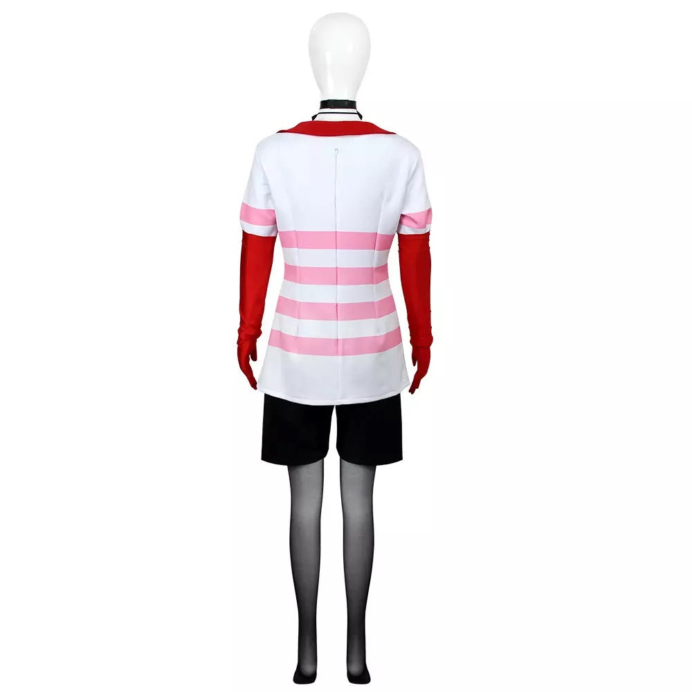 Angel Dust Costume Hazbin Hotel Cosplay Outfit Angel Striped Sweatshirt Shorts Gloves Full Set for Adult