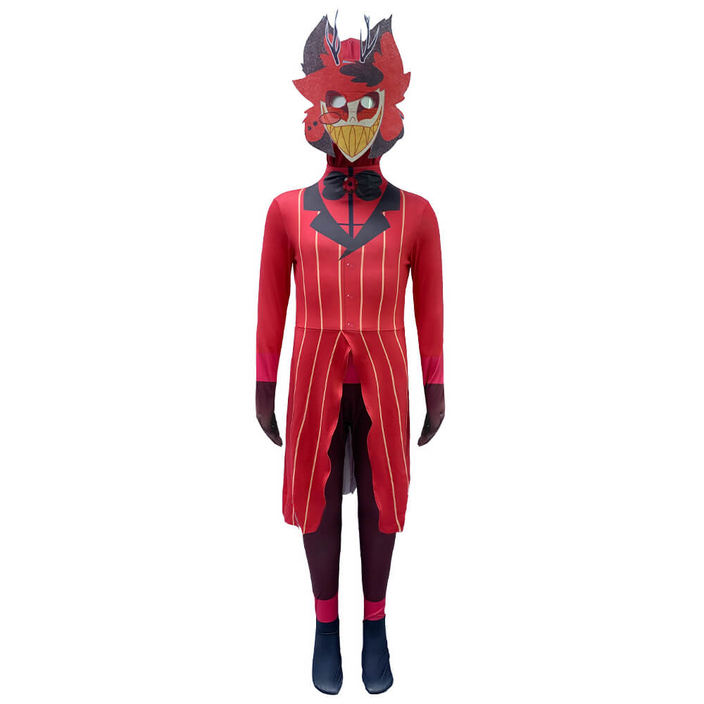 Kids Hazbin Hotel Costume Alastor Cosplay Jumpsuit with Helmet 2PCS The Radio Demon Outfit for Halloween