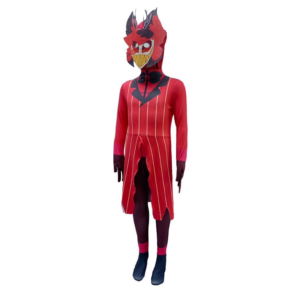 Kids Hazbin Hotel Costume Alastor Cosplay Jumpsuit with Helmet 2PCS The Radio Demon Outfit for Halloween