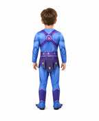 Kids Adults Skull Overlord Muscle Costume Purple Evil Skeleton Jumpsuit Set with Cloak Mask for Comic Con