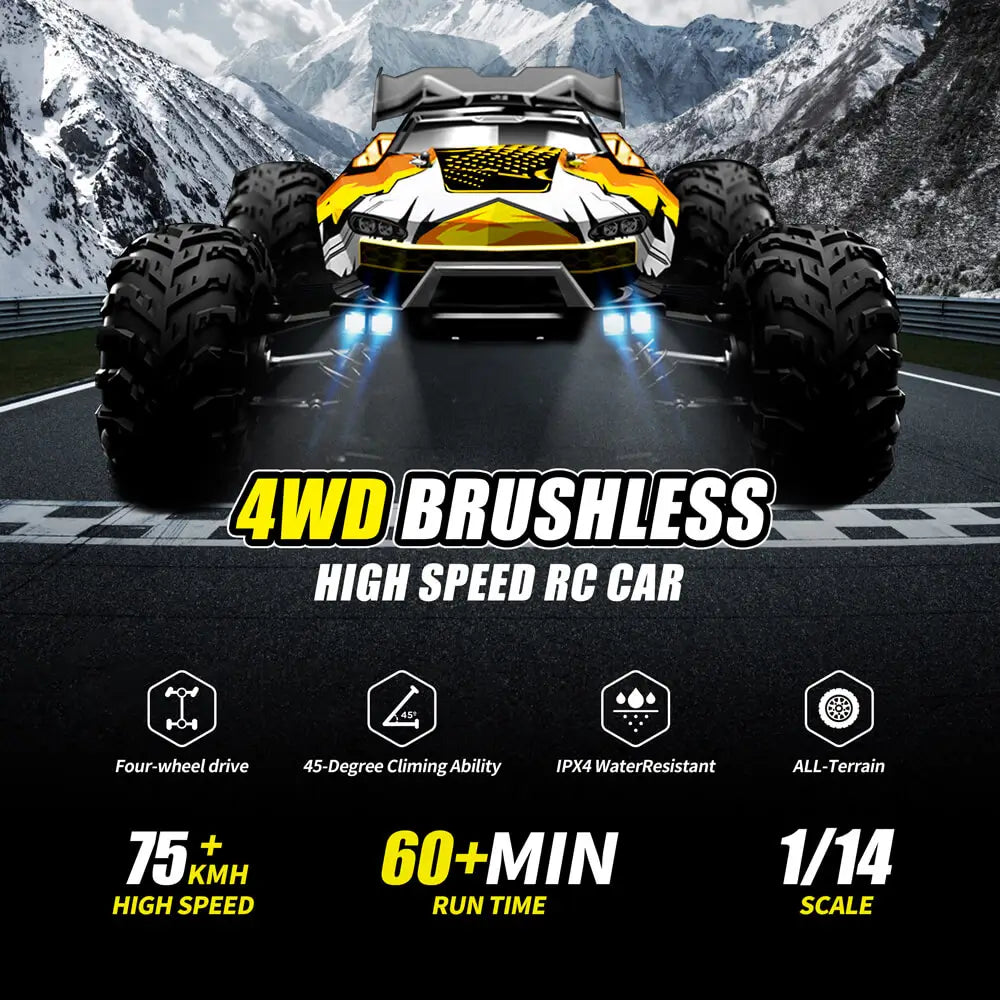 High Speed Brushless RC Racing Car 1/14 Fast RTR Off-Road Truck Electric Powered Remote Control Car