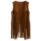 Women Hippie Costume 60s 70s Outfits Disco Fringe Vest Pants and Accessories 6pcs Suit