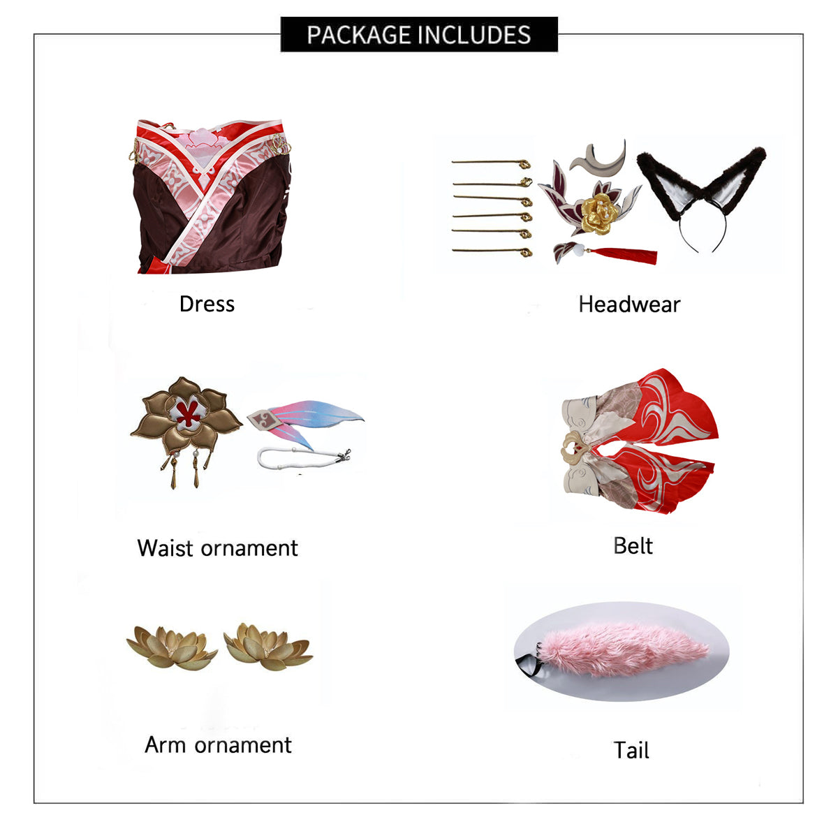 Adult Tingyun Outfit Maroon Dress with Tail and Accessories for Game Fans