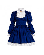 I Am Frankelda Costume Dark Blue Victorian Dress with Striped Socks Gloves for Girls Women Halloween Comic-Con