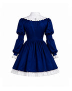 I Am Frankelda Costume Dark Blue Victorian Dress with Striped Socks Gloves for Girls Women Halloween Comic-Con