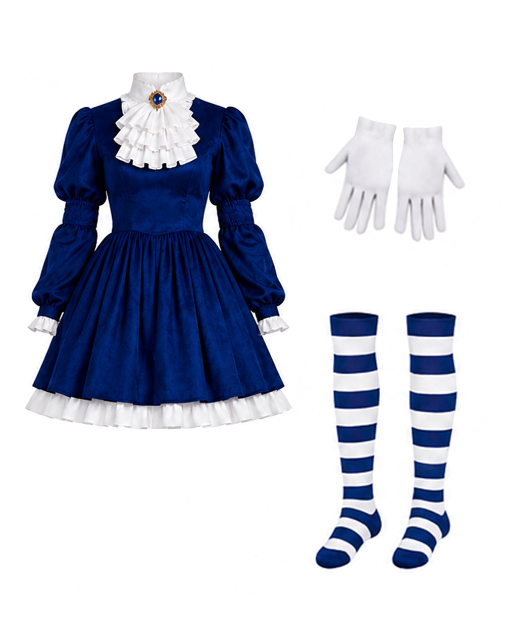 I Am Frankelda Costume Dark Blue Victorian Dress with Striped Socks Gloves for Girls Women Halloween Comic-Con