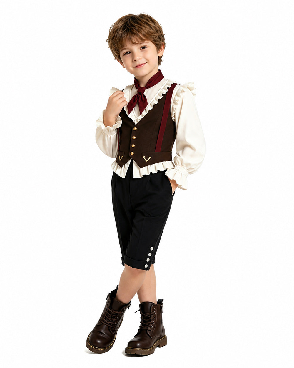 I Am Frankelda Herneval Costume Gothic Monster Prince White Ruffle Shirt Vest Pants Full Outfit for Boys Mens Halloween Carnival