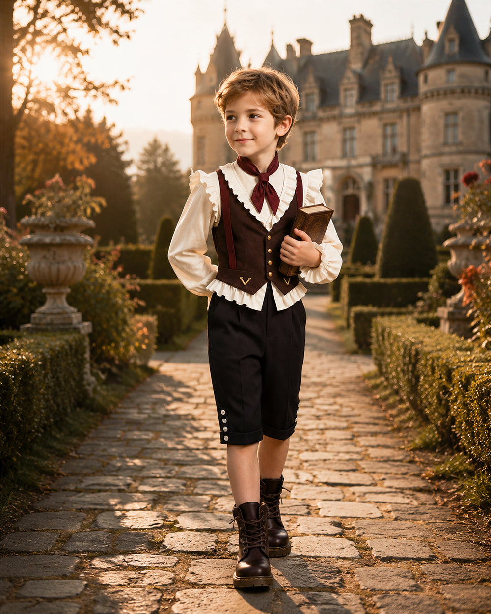 I Am Frankelda Herneval Costume Gothic Monster Prince White Ruffle Shirt Vest Pants Full Outfit for Boys Mens Halloween Carnival