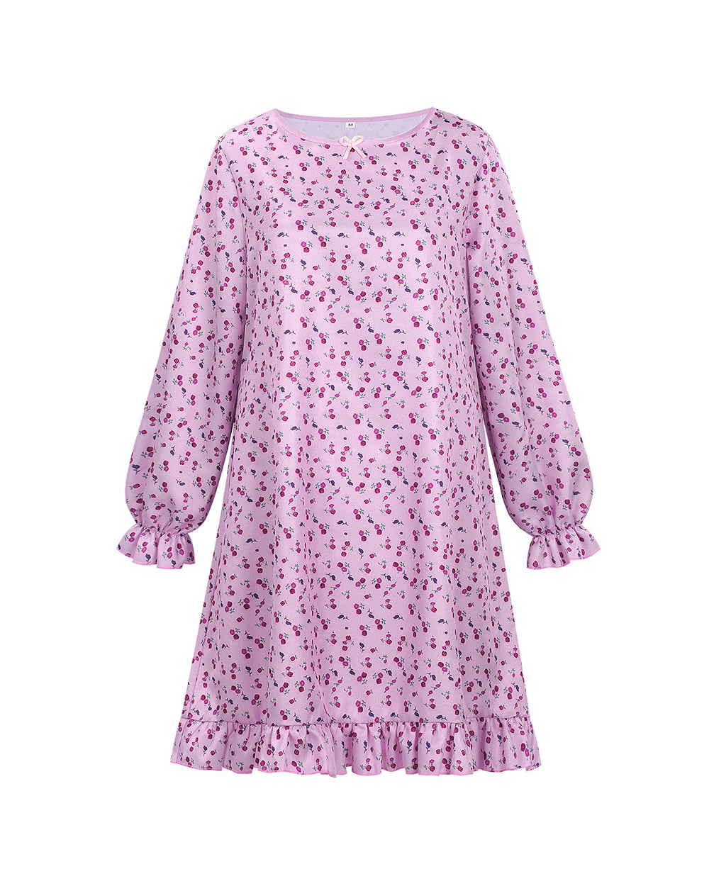 Creepy Ice Cream Girl Dress Pink Floral Vintage Nightgown with Ruffle Hem for Themed Cosplay