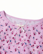 Creepy Ice Cream Girl Dress Pink Floral Vintage Nightgown with Ruffle Hem for Themed Cosplay