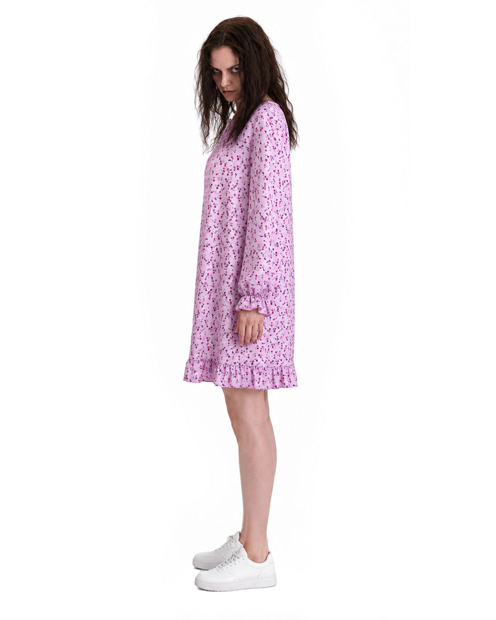 Creepy Ice Cream Girl Dress Pink Floral Vintage Nightgown with Ruffle Hem for Themed Cosplay