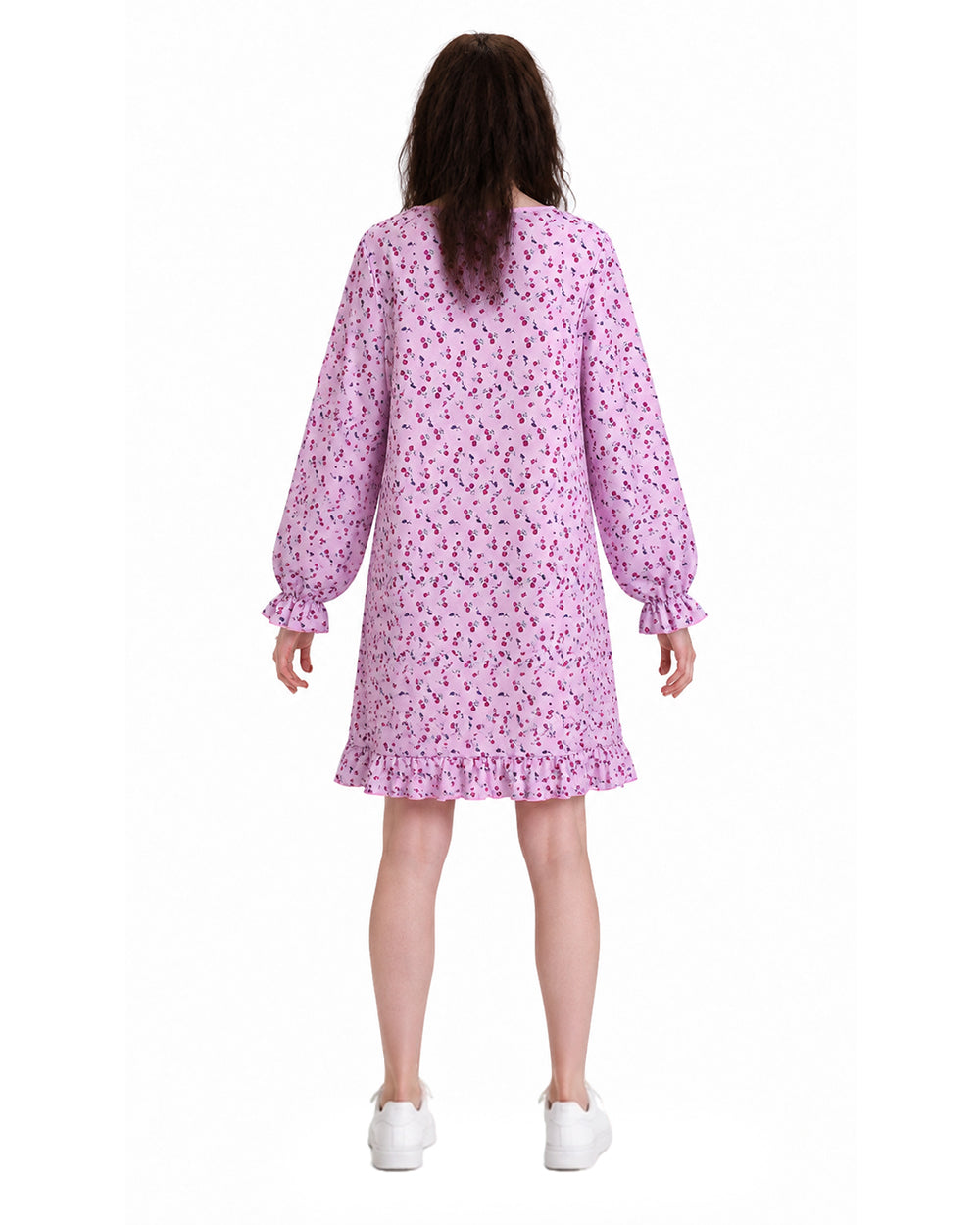 Creepy Ice Cream Girl Dress Pink Floral Vintage Nightgown with Ruffle Hem for Themed Cosplay