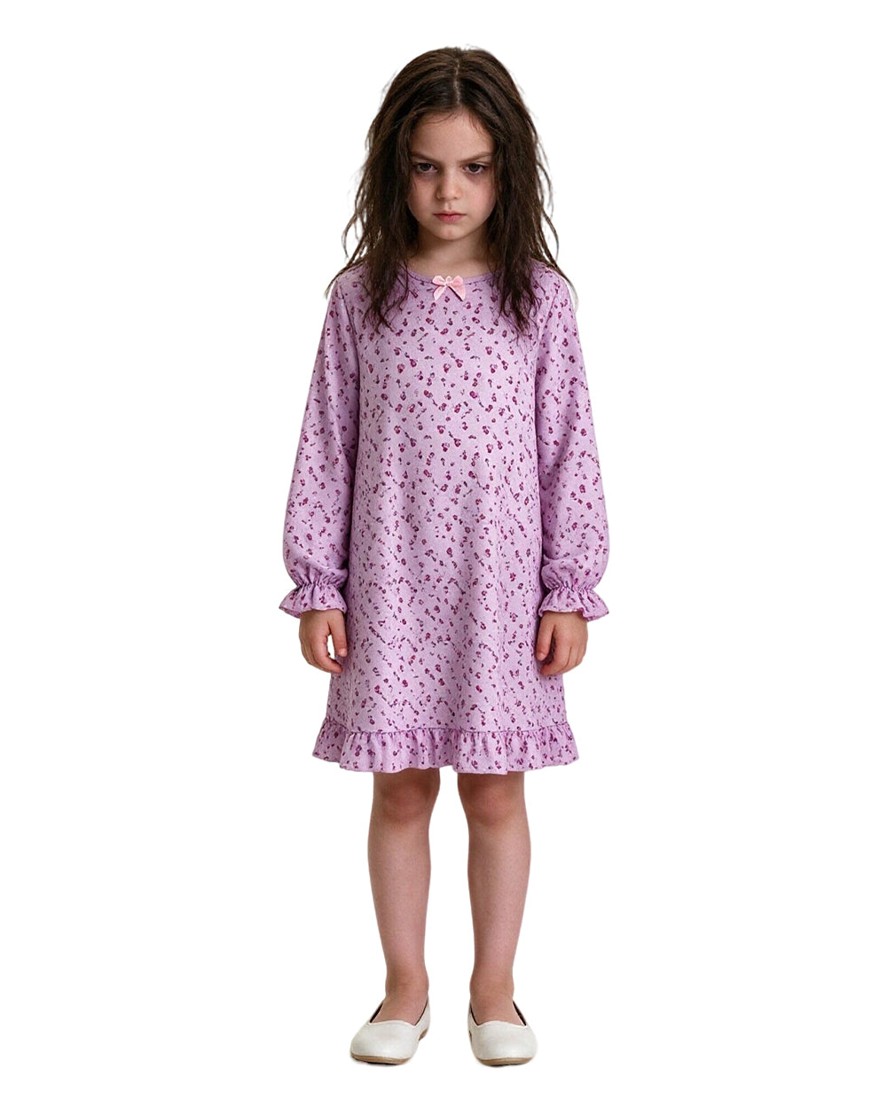 Creepy Ice Cream Girl Dress Pink Floral Vintage Nightgown with Ruffle Hem for Themed Cosplay