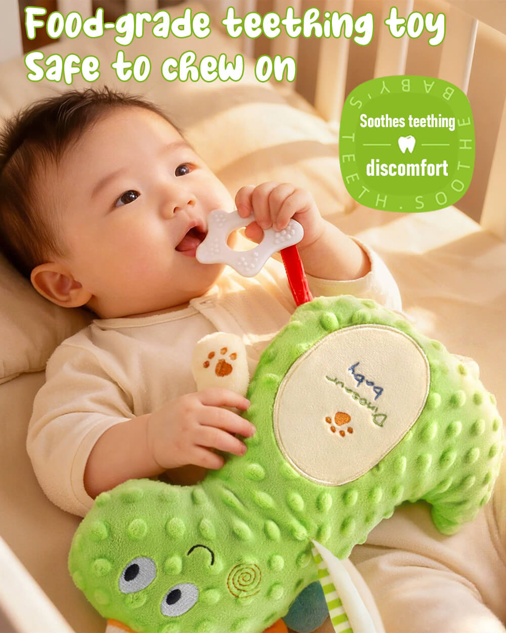 Infant Dino Comfort Doll Toy with Soothing Teether Toddler Security Plush Dino Soft Sleeping Toy