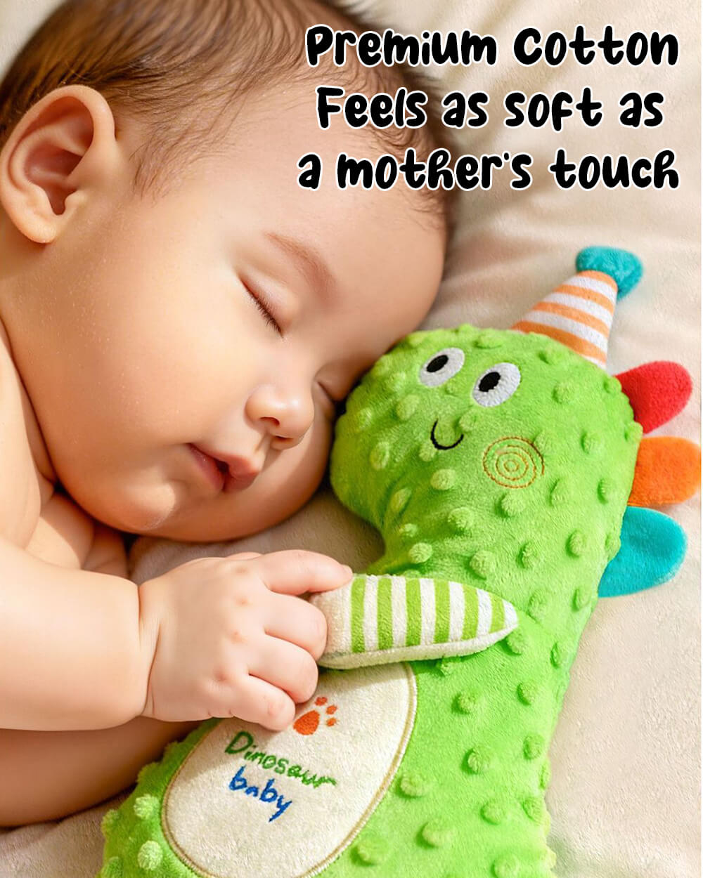 Infant Dino Comfort Doll Toy with Soothing Teether Toddler Security Plush Dino Soft Sleeping Toy