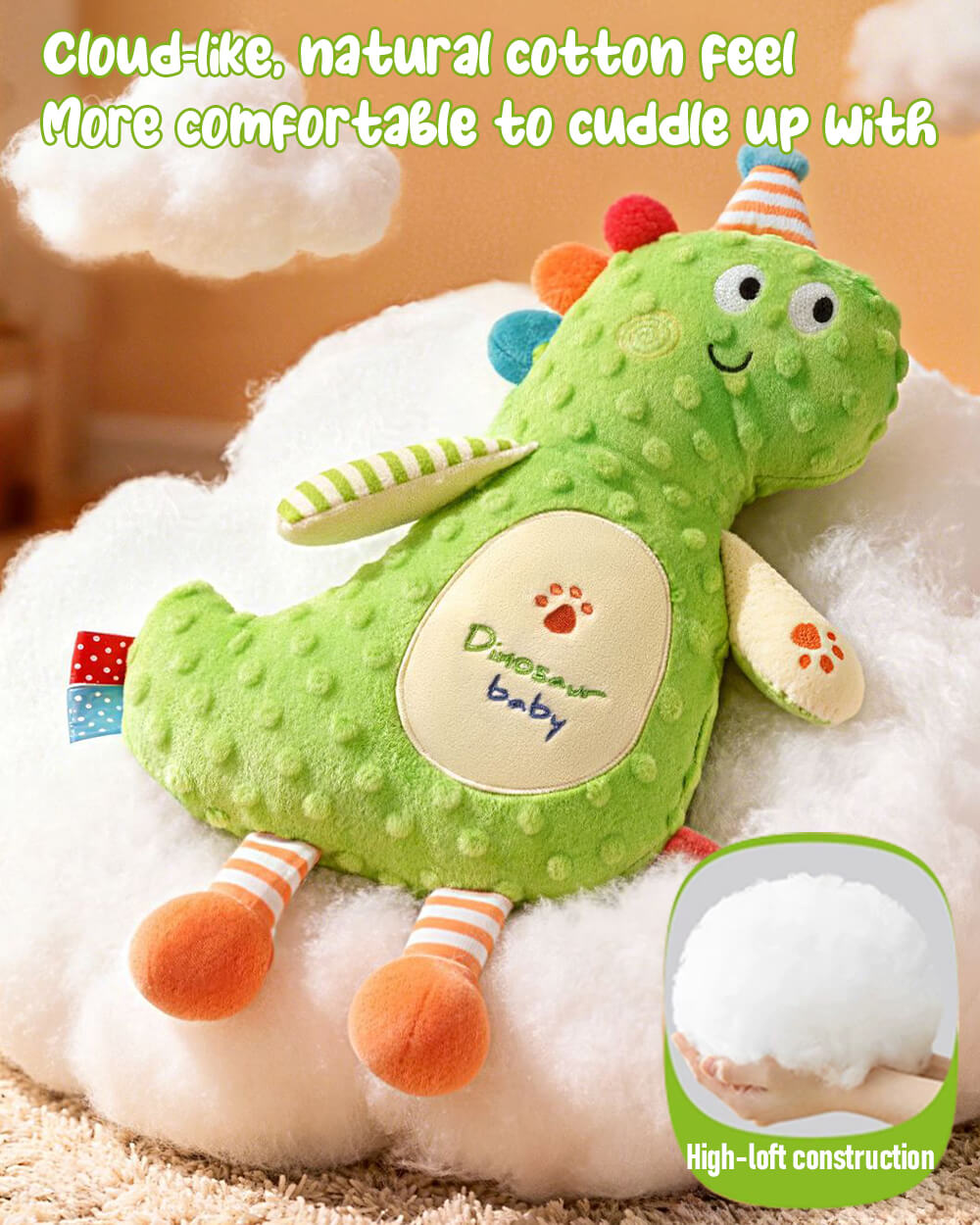 Infant Dino Comfort Doll Toy with Soothing Teether Toddler Security Plush Dino Soft Sleeping Toy