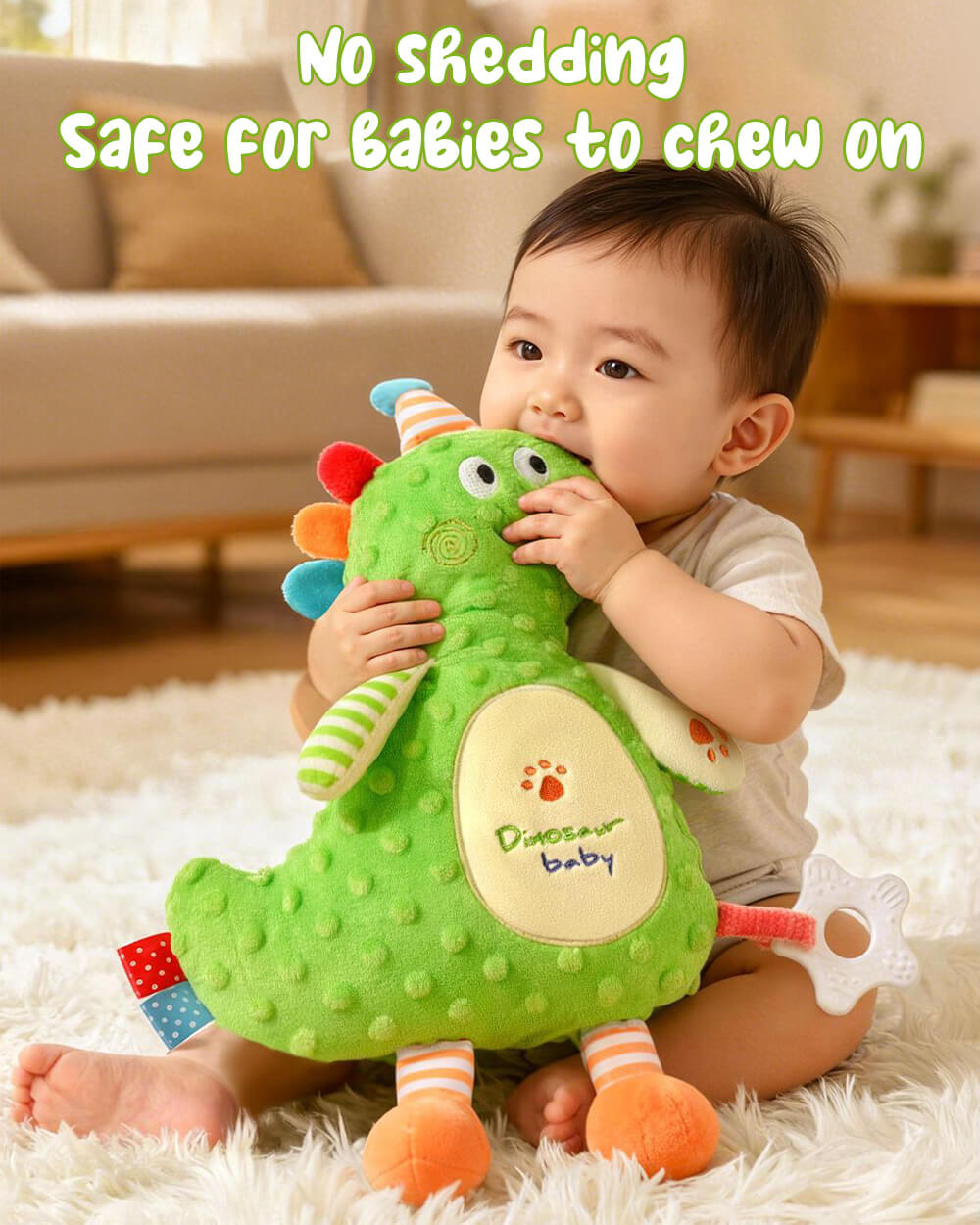 Infant Dino Comfort Doll Toy with Soothing Teether Toddler Security Plush Dino Soft Sleeping Toy