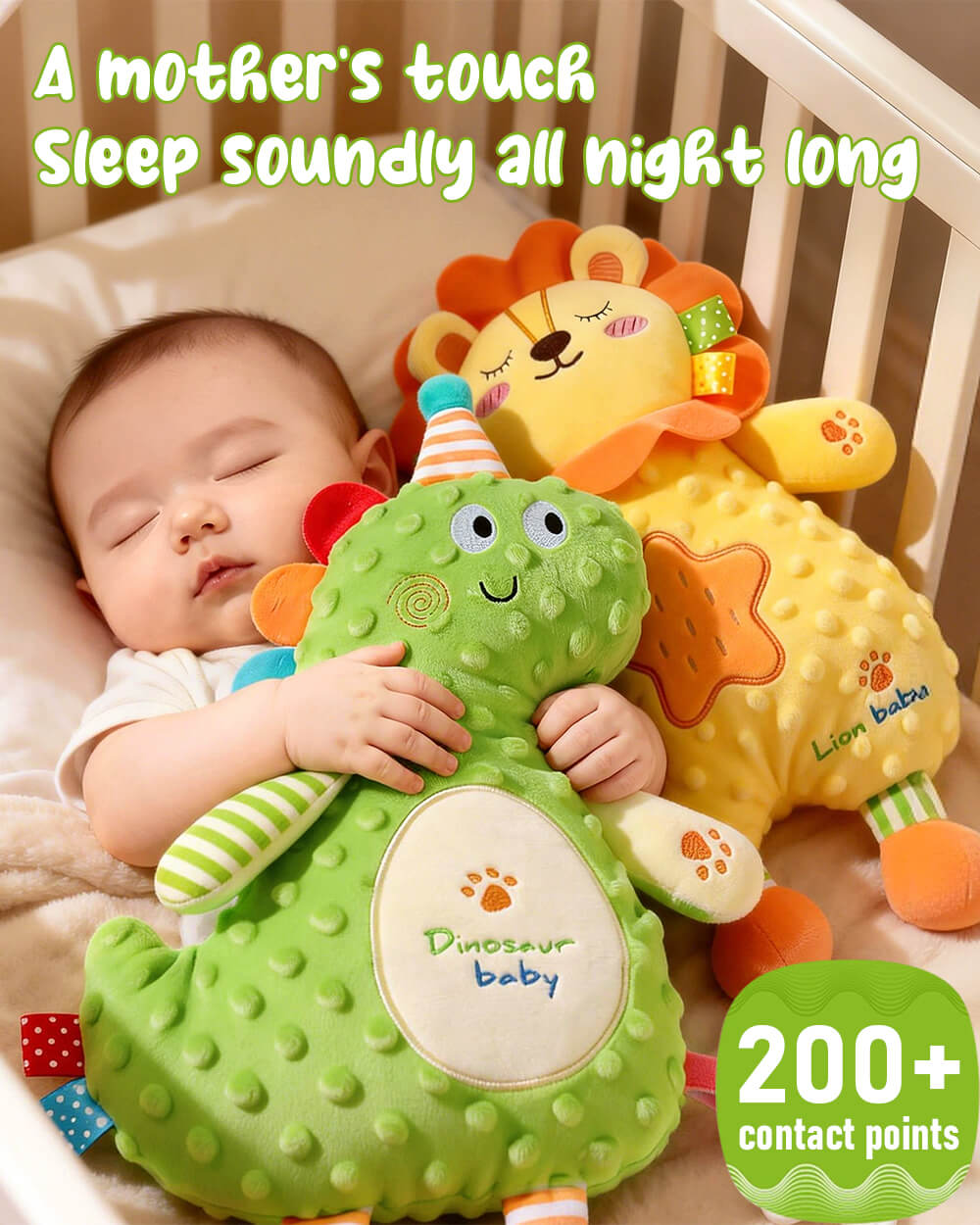 Infant Dino Comfort Doll Toy with Soothing Teether Toddler Security Plush Dino Soft Sleeping Toy